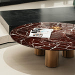 デザイナーズ 大理石センターテーブル 深紅マーブル×金属脚 ラグジュアリーモダン 丸ローテーブル120cm jrjj-8617