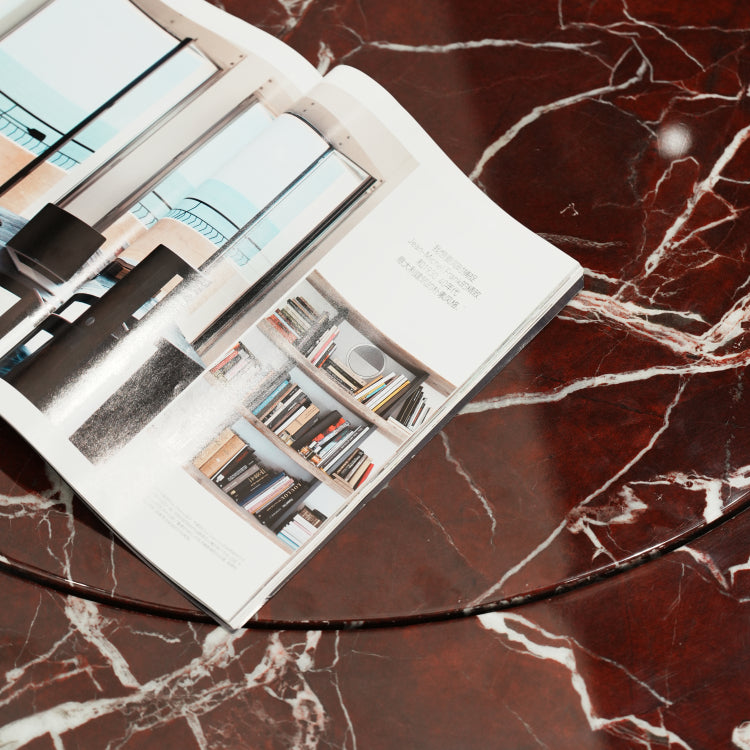 デザイナーズ 大理石センターテーブル 深紅マーブル×金属脚 ラグジュアリーモダン 丸ローテーブル120cm jrjj-8617