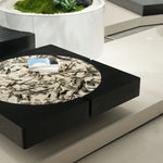 デザイナーズ 大理石ローテーブル ブラックウッド×ホワイトストーン 高級モダンセンターテーブル110cm jrjj-8576