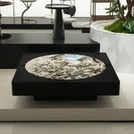 デザイナーズ 大理石ローテーブル ブラックウッド×ホワイトストーン 高級モダンセンターテーブル110cm jrjj-8576