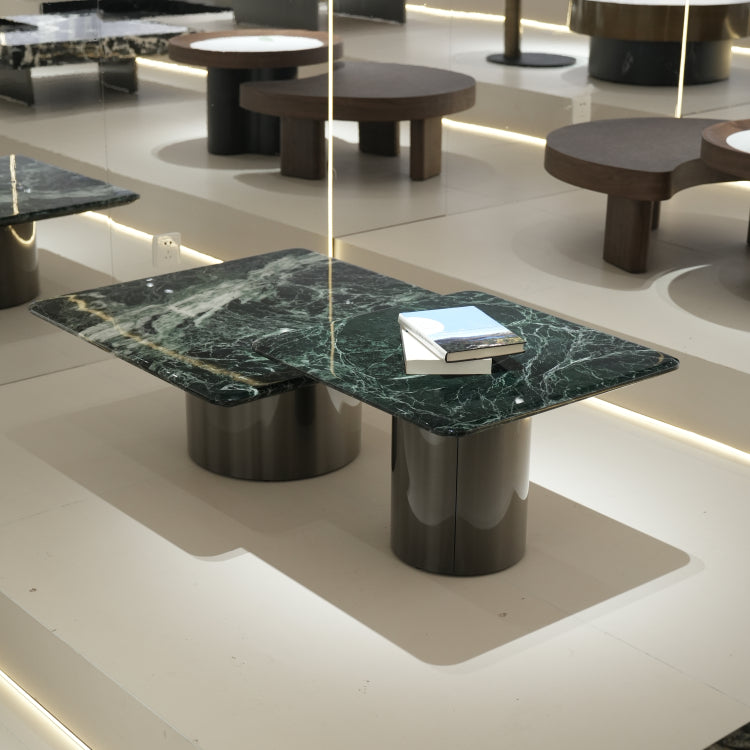 デザイナーズ 大理石ローテーブル 高級グリーンストーン モダンラグジュアリー センターテーブル80cm jrjj-8506