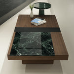 デザイナーズ 大理石ローテーブル ウォールナット×グリーンストーン 高級モダンセンターテーブル135cm×75cm jrjj-8535