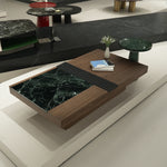 デザイナーズ 大理石ローテーブル ウォールナット×グリーンストーン 高級モダンセンターテーブル135cm×75cm jrjj-8535