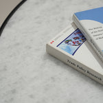 デザイナーズ 大理石ローテーブル モダンラグジュアリー ホワイトストーン×ブラックベース 円形センターテーブル90cm 40cm jrjj-8508