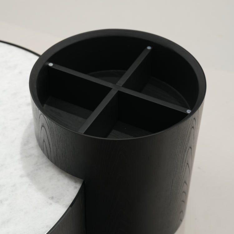 デザイナーズ 大理石ローテーブル モダンラグジュアリー ホワイトストーン×ブラックベース 円形センターテーブル90cm 40cm jrjj-8508