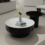 デザイナーズ 大理石ローテーブル モダンラグジュアリー ホワイトストーン×ブラックウッド 円形センターテーブル80cm 55cm jrjj-8683