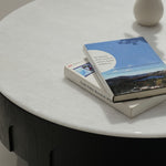 デザイナーズ 大理石ローテーブル モダンラグジュアリー ホワイトストーン×ブラックウッド 円形センターテーブル80cm 55cm jrjj-8683