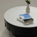 デザイナーズ 大理石ローテーブル モダンラグジュアリー ホワイトストーン×ブラックウッド 円形センターテーブル80cm 55cm jrjj-8683