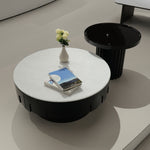 デザイナーズ 大理石ローテーブル モダンラグジュアリー ホワイトストーン×ブラックウッド 円形センターテーブル80cm 55cm jrjj-8683