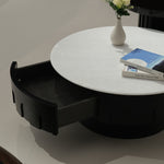 デザイナーズ 大理石ローテーブル モダンラグジュアリー ホワイトストーン×ブラックウッド 円形センターテーブル80cm 55cm jrjj-8683