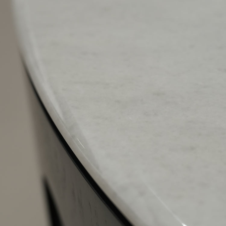 デザイナーズ 大理石ローテーブル モダンラグジュアリー ホワイトストーン×ブラックウッド 円形センターテーブル80cm 55cm jrjj-8683