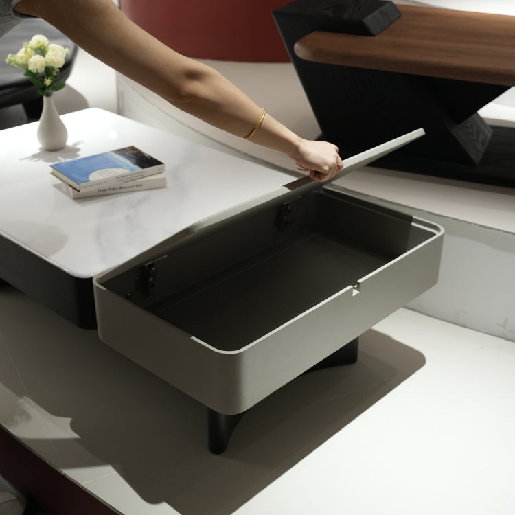 デザイナーズ 収納ローテーブル 微結晶ガラス天板 センターテーブル モダンラグジュアリー ホワイト×グレーカラー 130cm×70cm jrjj-8518