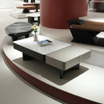 デザイナーズ 収納ローテーブル 微結晶ガラス天板 センターテーブル モダンラグジュアリー ホワイト×グレーカラー 130cm×70cm jrjj-8518