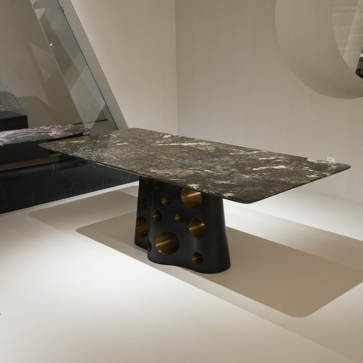 ラグジュアリー 天然大理石ダイニングテーブル 星空模様天板 高級モダンインテリア ブラックマーブル 食卓?リビング兼用 220cm×100cmjrjj-6605
