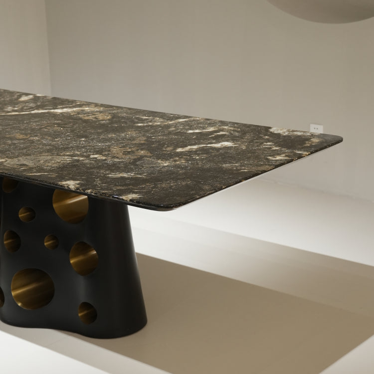 ラグジュアリー 天然大理石ダイニングテーブル 星空模様天板 高級モダンインテリア ブラックマーブル 食卓?リビング兼用 220cm×100cmjrjj-6605