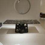 ラグジュアリー 天然大理石ダイニングテーブル 星空模様天板 高級モダンインテリア ブラックマーブル 食卓?リビング兼用 220cm×100cmjrjj-6605