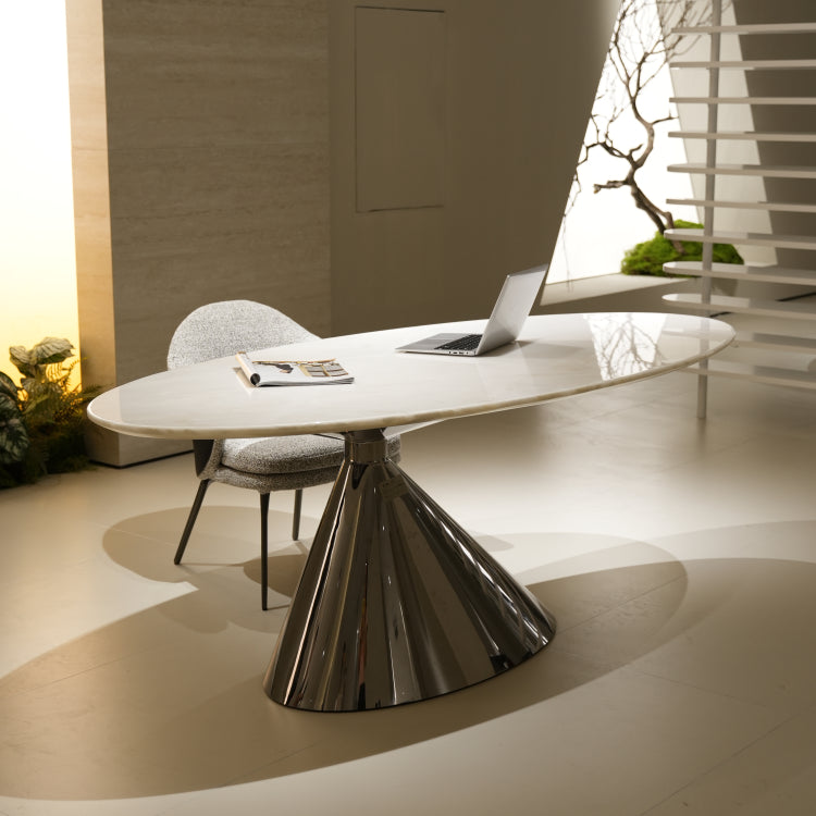 天然大理石ダイニングテーブルアイスホワイトマーブル オーバルテーブル 高級モダンデザイン オフィス?リビング兼用220cm×100cmjrjj-6622