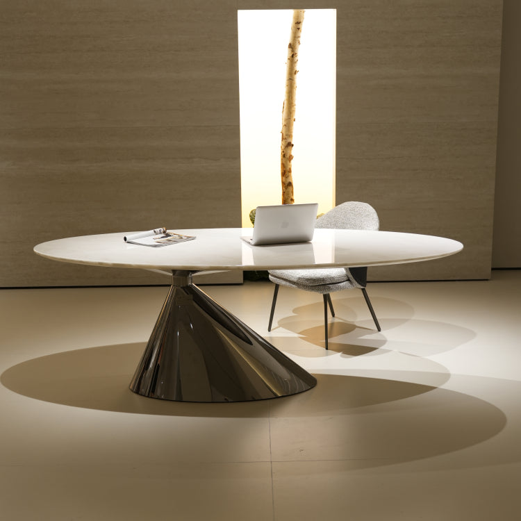 天然大理石ダイニングテーブルアイスホワイトマーブル オーバルテーブル 高級モダンデザイン オフィス?リビング兼用220cm×100cmjrjj-6622