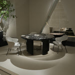 ラグジュアリー 天然大理石ダイニングテーブル ブルーブラック調天板 円形ブラックマーブル 高級モダンインテリア180cmjrjj-6809