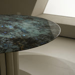 ラグジュアリー 天然大理石ダイニングテーブル ブルーグリーン調天板 円形モダンデザイン 高級インテリアダイニング130cm jrjj-6627
