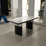 ラグジュアリー 天然大理石ダイニングテーブル ホワイトクリスタル調天板 高級モダンインテリア ブラックベースデザイン180cmjrjj-A35