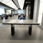 ラグジュアリー 天然大理石ダイニングテーブル ホワイトクリスタル調天板 高級モダンインテリア ブラックベースデザイン180cmjrjj-A35