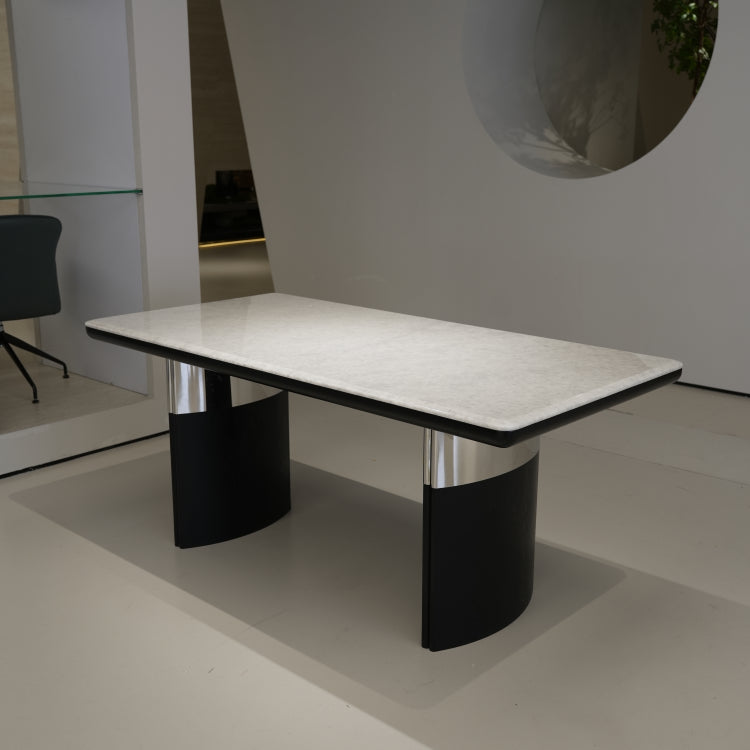ラグジュアリー 天然大理石ダイニングテーブル ホワイトクリスタル調天板 高級モダンインテリア ブラックベースデザイン180cmjrjj-A35