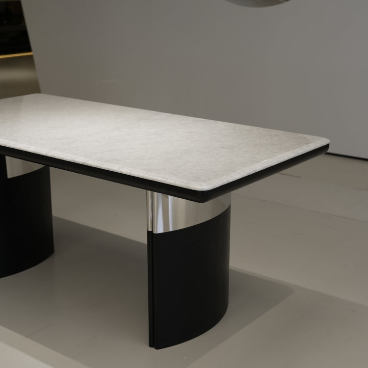 ラグジュアリー 天然大理石ダイニングテーブル ホワイトクリスタル調天板 高級モダンインテリア ブラックベースデザイン180cmjrjj-A35