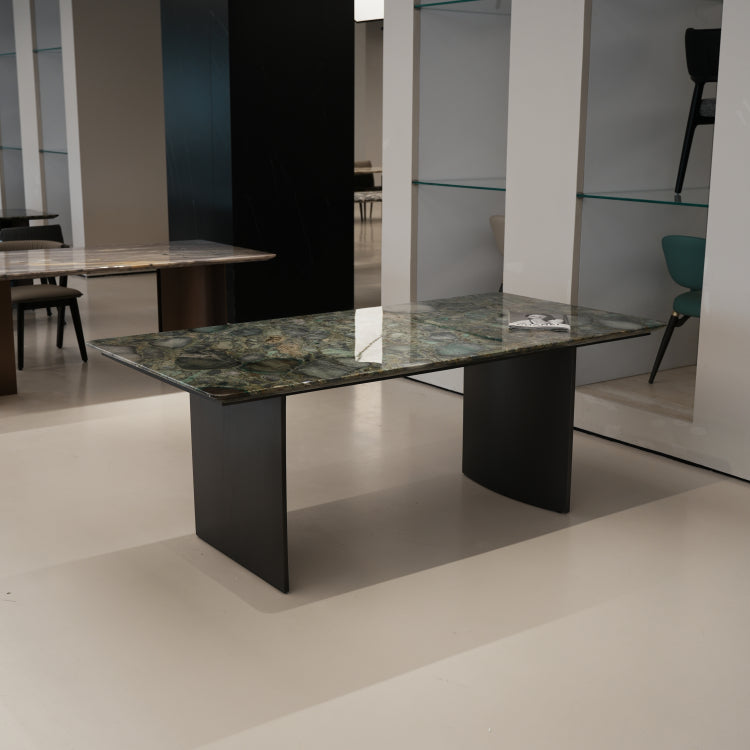 ラグジュアリー 天然大理石ダイニングテーブル エメラルドグリーン調天板 高級モダンインテリア デザイナーズダイニング200cm×100cm jrjj-6389
