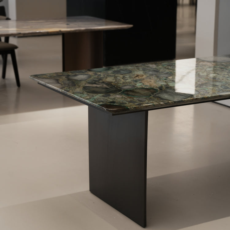 ラグジュアリー 天然大理石ダイニングテーブル エメラルドグリーン調天板 高級モダンインテリア デザイナーズダイニング200cm×100cm jrjj-6389