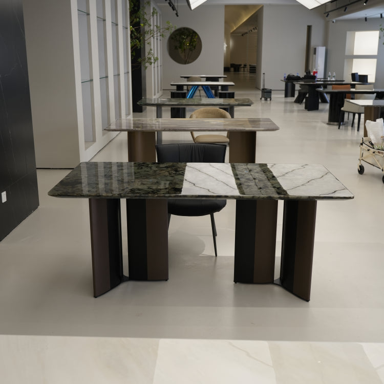 ラグジュアリー 天然大理石テーブル ダイニングテーブル ブルーグリーン調天板 高級モダンインテリア デザイナーズダイニング180cm×90cm jrjj-6765