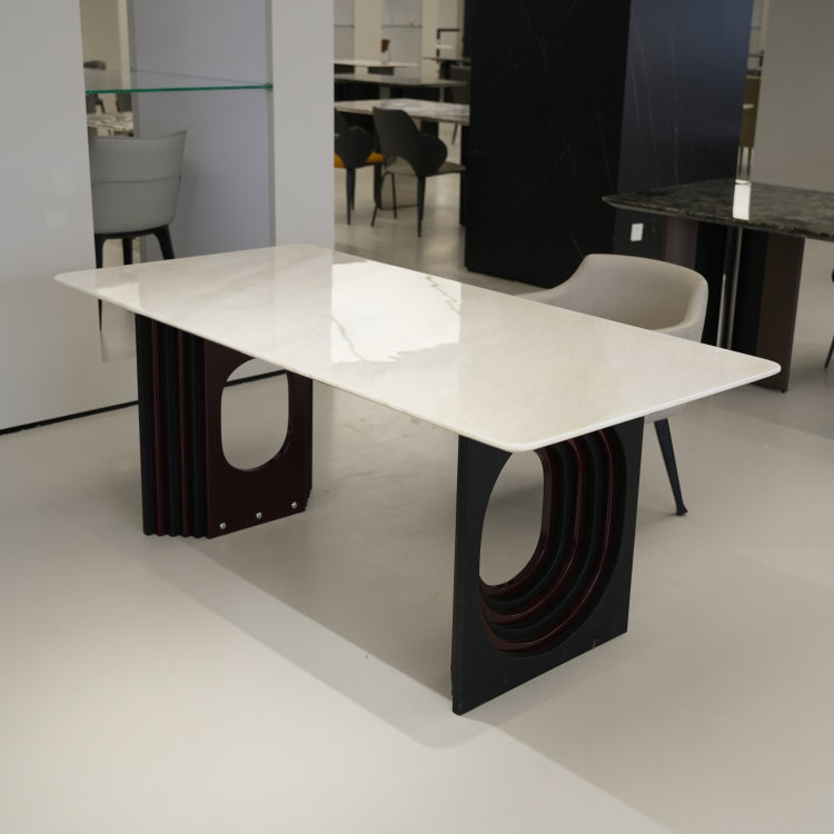 ラグジュアリー 天然大理石テーブル ダイニングテーブル ホワイトアイス調天板 高級モダンインテリア デザイナーズダイニング180cm×90cm jrjj-A53
