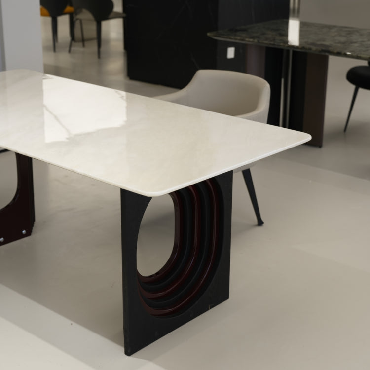 ラグジュアリー 天然大理石テーブル ダイニングテーブル ホワイトアイス調天板 高級モダンインテリア デザイナーズダイニング180cm×90cm jrjj-A53