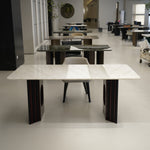 ラグジュアリー 天然大理石テーブル ダイニングテーブル ホワイトアイス調天板 高級モダンインテリア デザイナーズダイニング180cm×90cm jrjj-A53