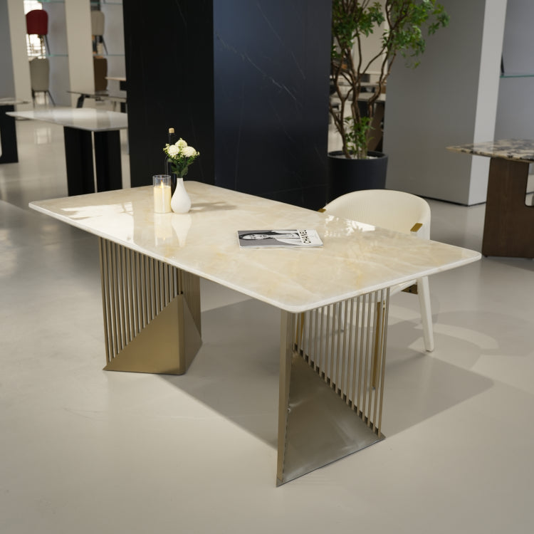 ラグジュアリー 天然大理石テーブル ダイニングテーブル シャンパンゴールド調天板 高級エレガントモダン デザイナーズダイニング180cm 200cm jrjj-6129