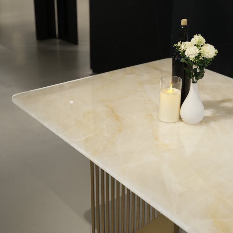 ラグジュアリー 天然大理石テーブル ダイニングテーブル シャンパンゴールド調天板 高級エレガントモダン デザイナーズダイニング180cm 200cm jrjj-6129