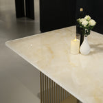 ラグジュアリー 天然大理石テーブル ダイニングテーブル シャンパンゴールド調天板 高級エレガントモダン デザイナーズダイニング180cm 200cm jrjj-6129