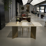 ラグジュアリー 天然大理石テーブル ダイニングテーブル シャンパンゴールド調天板 高級エレガントモダン デザイナーズダイニング180cm 200cm jrjj-6129