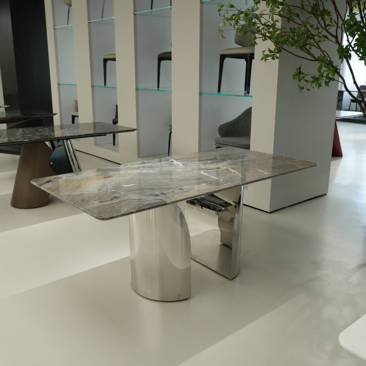 天然大理石 ヴェネチアブラウン マーブルテーブル ダイニングテーブル 高級モダンデザイン ステンレス脚 ラグジュアリー家具180cm×90cm jrjj-6739