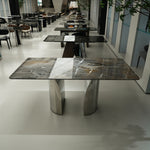 天然大理石 ヴェネチアブラウン マーブルテーブル ダイニングテーブル 高級モダンデザイン ステンレス脚 ラグジュアリー家具180cm×90cm jrjj-6739