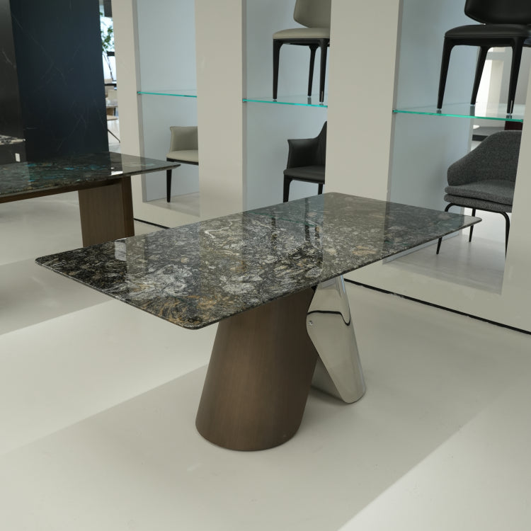 ラグジュアリー 天然大理石テーブル ダイニングテーブル プラチナグレー調 高級メタリックモダン ダイニング デザイナーズ家具180cm×90cm jrjj-6770
