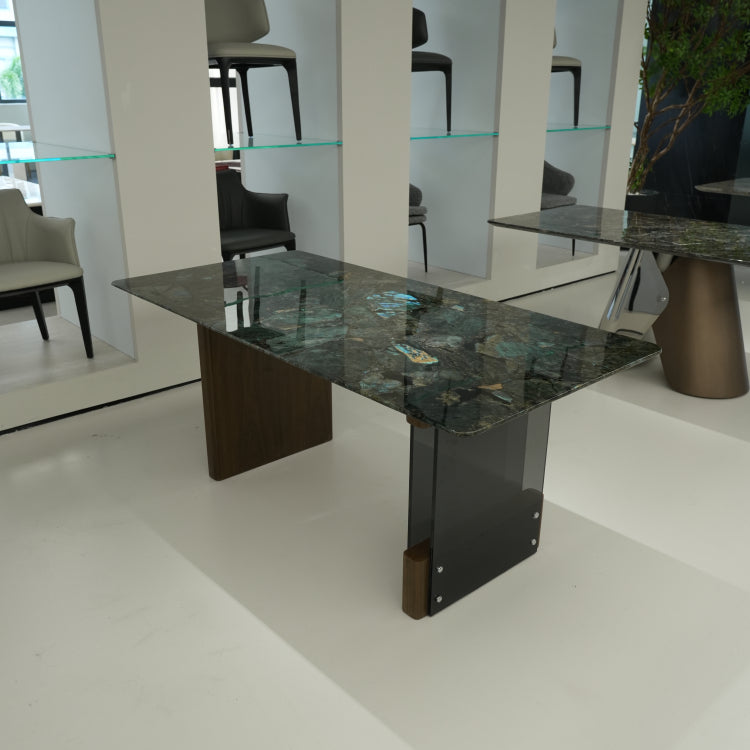ラグジュアリー 天然大理石テーブル ダイニングテーブル プラチナグリーン調 高級デザイナーズダイニング アートモダン家具180cm×90cm jrjj-A06