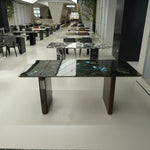 ラグジュアリー 天然大理石テーブル ダイニングテーブル プラチナグリーン調 高級デザイナーズダイニング アートモダン家具180cm×90cm jrjj-A06