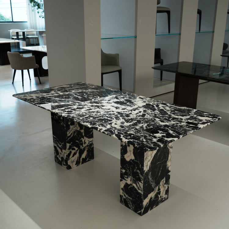 ラグジュアリー 天然大理石テーブル ダイニングテーブル ブラックマーブル調 高級デザイナーズダイニング モダンインテリア180cm×90cm jrjj-6688