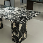 ラグジュアリー 天然大理石テーブル ダイニングテーブル ブラックマーブル調 高級デザイナーズダイニング モダンインテリア180cm×90cm jrjj-6688