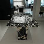 ラグジュアリー 天然大理石テーブル ダイニングテーブル ブラックマーブル調 高級デザイナーズダイニング モダンインテリア180cm×90cm jrjj-6688