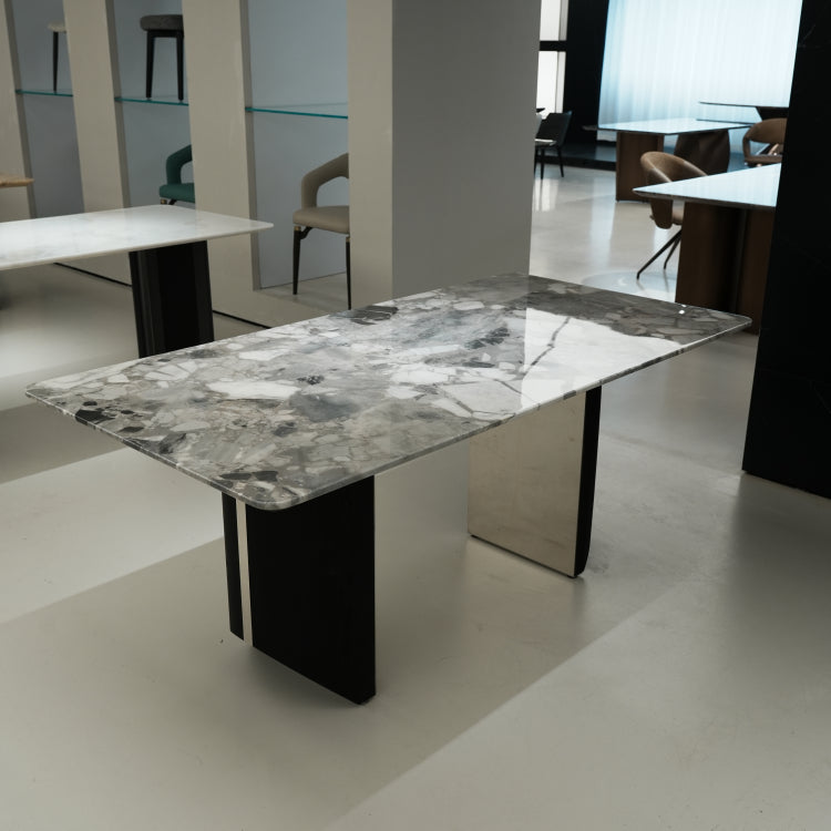 ラグジュアリー 天然大理石ダイニングテーブル フェンディホワイト調天板 高級モダンインテリア ダイニングデザイン180cm 250cm jrjj-6801