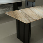 ラグジュアリー 天然大理石テーブル ブルーゴールド調 高級デザイナーズ モダンインテリア ダイニングテーブル180cm×90cm jrjj-6697