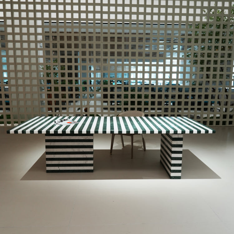 ラグジュアリー モダンデザイン ダイニングテーブル 大理石ストライプテーブル グリーンマーブル調 高級デザイナーズインテリア264cm×110cm jrjj-6789