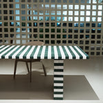 ラグジュアリー モダンデザイン ダイニングテーブル 大理石ストライプテーブル グリーンマーブル調 高級デザイナーズインテリア264cm×110cm jrjj-6789